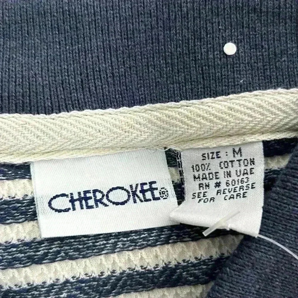 Cherokee Shirt Mens Medium Striped Polo Pull On Button Front Long Sleeve Vintage - Picture 7 of 9